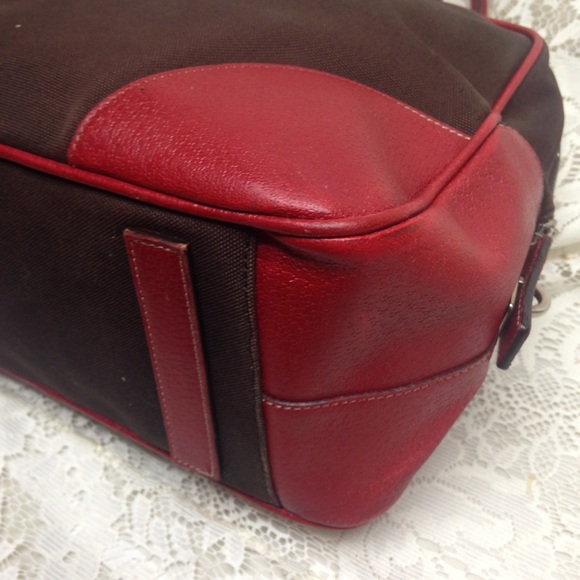 Prada Brown Canvas -Red Leather Trim Shoulder Bag - Picture 11 of 16